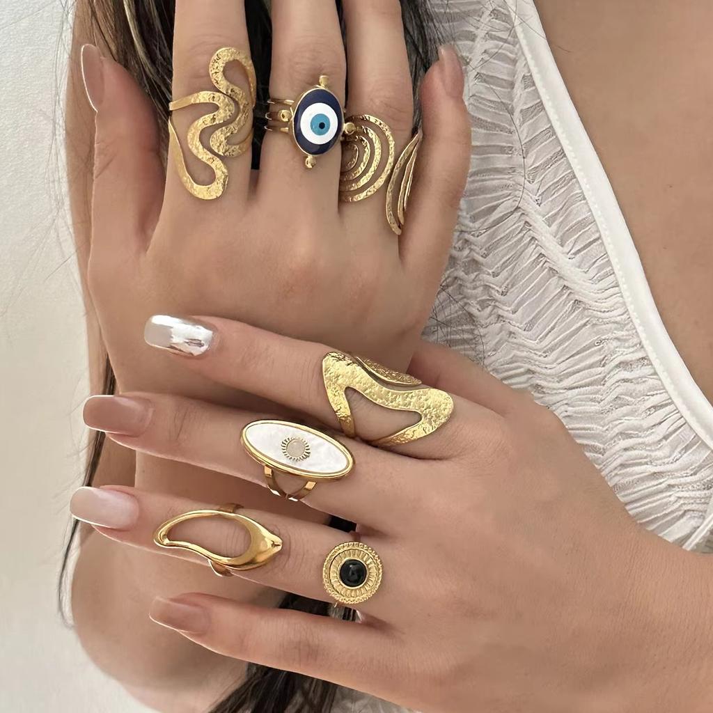 Stainless Steel Chunky Wide Rings for Women Vintage Gold Color Geometric Spiral Line Finger Ring Charms Waterproof Jewelry