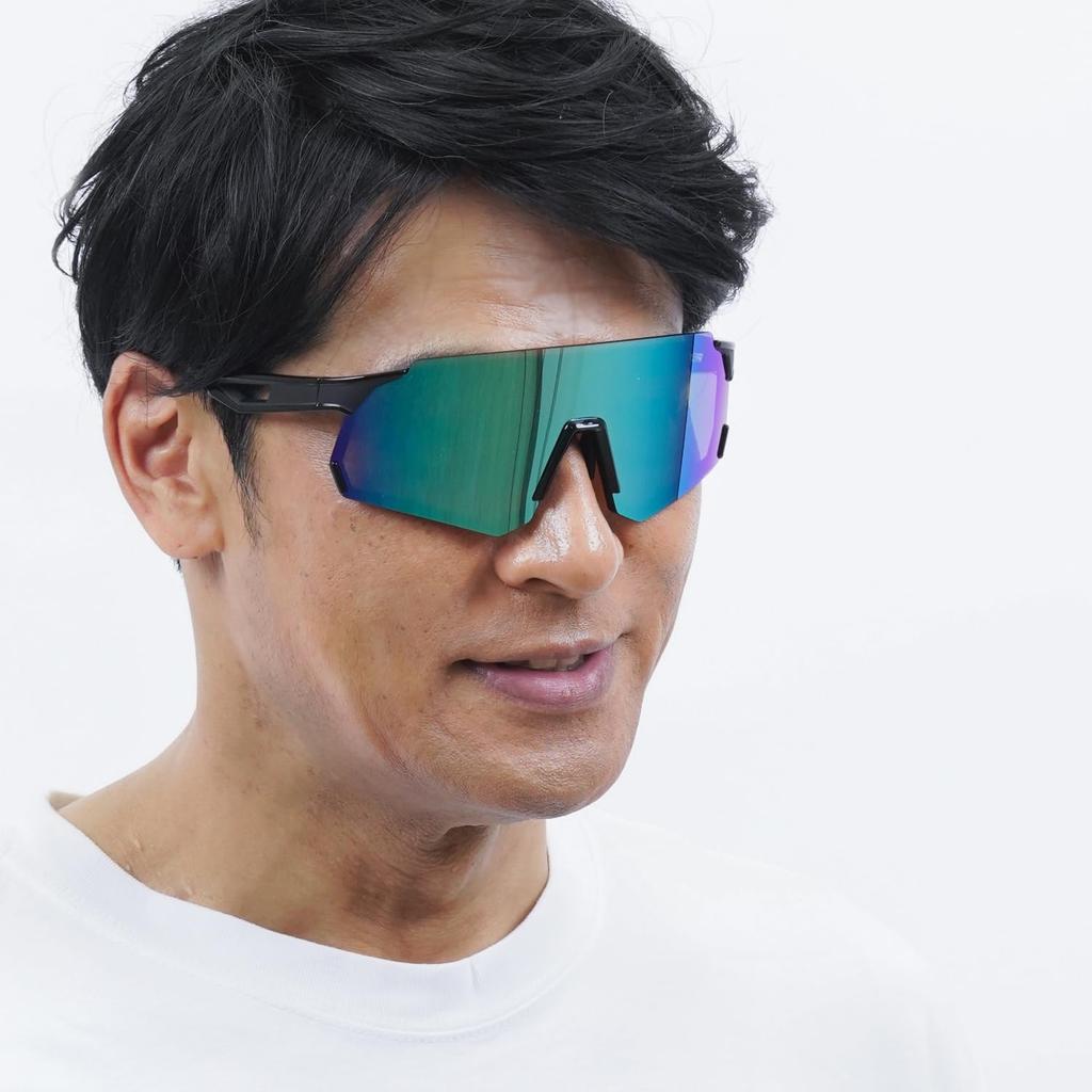 Sports Black Matte Mirror Blue Ribbon A-Fit Men's Sunglasses, Lens, Mirror, AF-806-C3