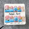 10Pcs Blue French Duckbill Handmade Press On Nails With 3D Flowers Wearable Stick On False Nails Tips