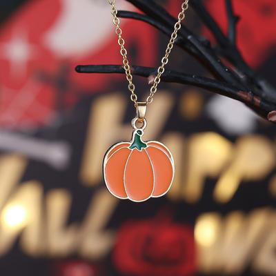 Emaille Goldfarbe Kürbis Anhänger Halskette Charm Kette Halsketten Halloween Festival Geschenk