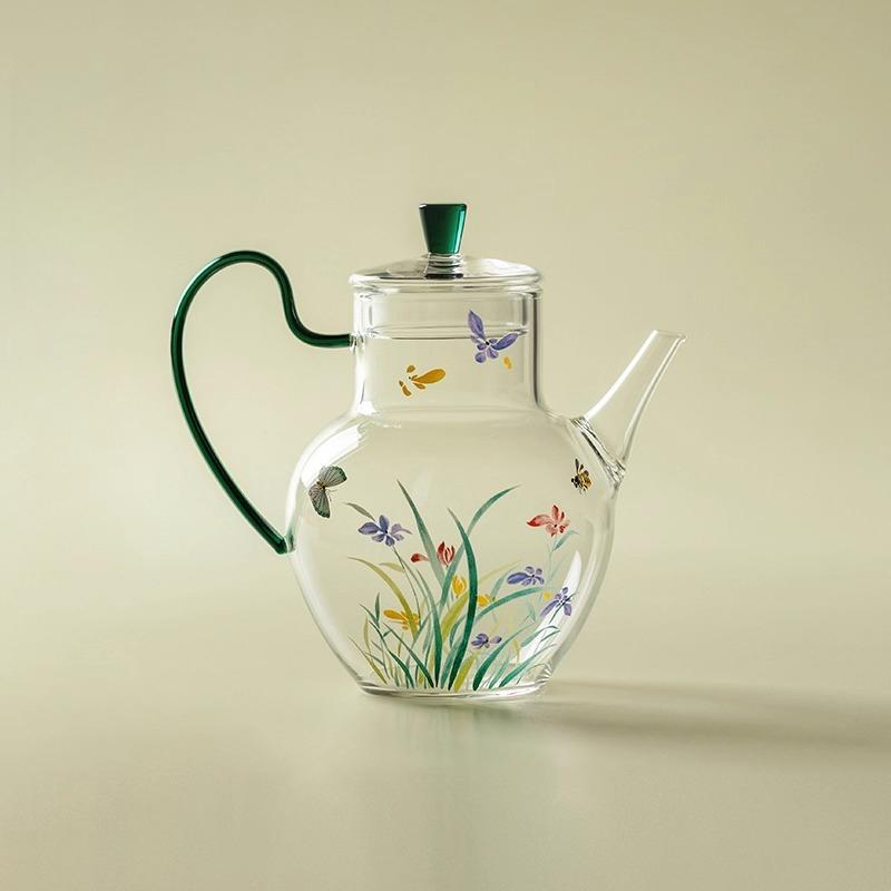 

Borosilicate Glass Teapot with Infuser Heat Resistant Rainbow Color EasyClean Side Handle Pot for Herbal Tea Home Kitchen Office
