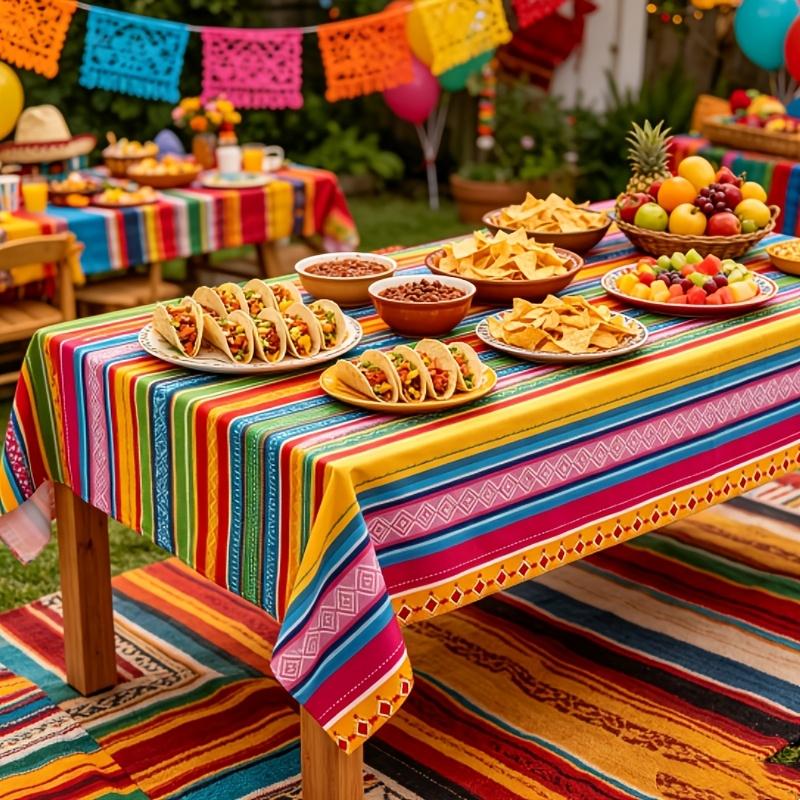 1ks mexická serape štýlový obrus dúhovo pruhovaný geometrický vzor stolový kryt pre fiestu párty vonkajší piknik dekor pro 145X200CM