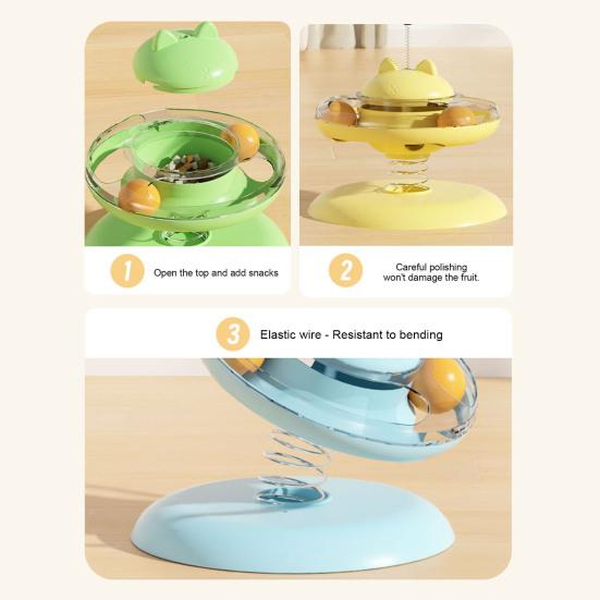 Turntable Funny Cat Toy with Dispenser Silent Smooth Built-in Food Track Anti-slip Base Cat Exercise Toy