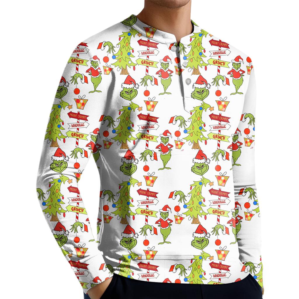 Pánská ležérní mikina na knoflíky, módní potištěná košile s dlouhým rukávem, pulovr