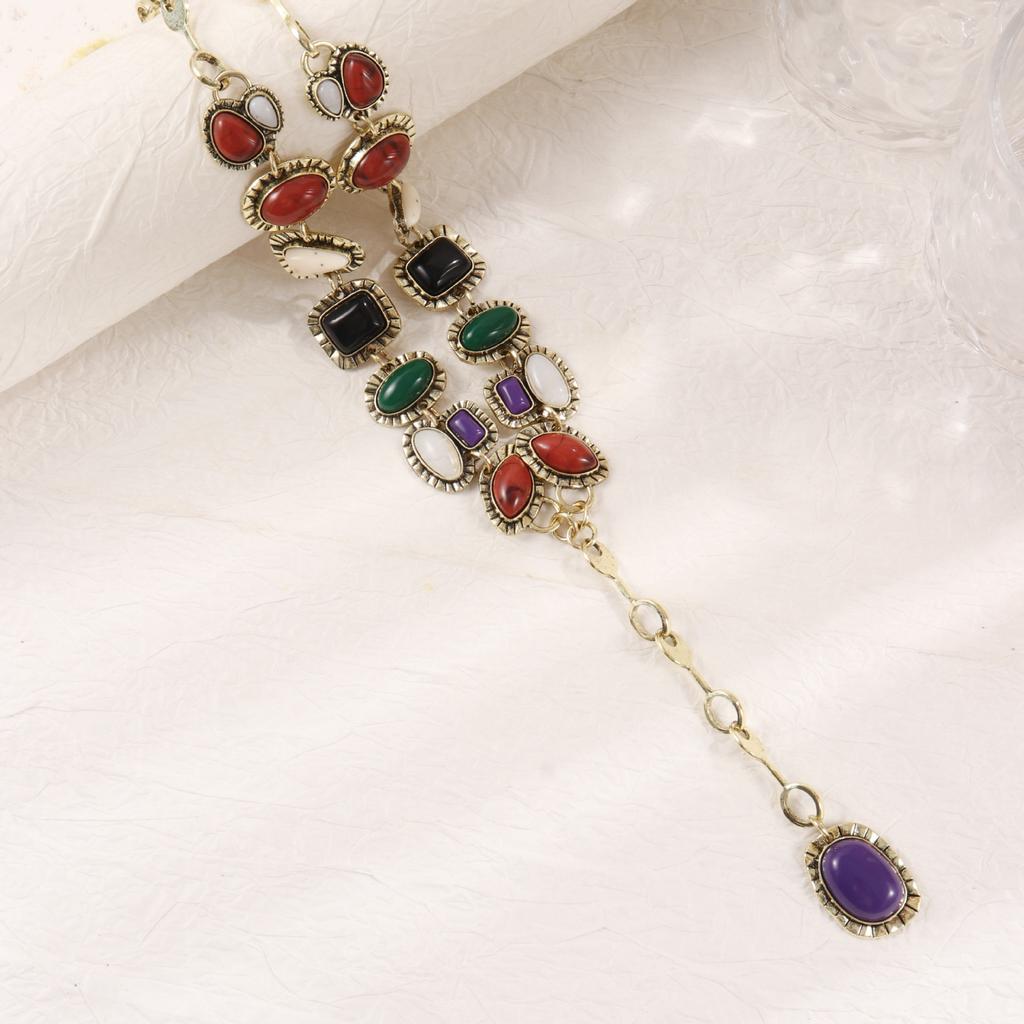 Border European and American Style ZA Same Retro Metal Inlaid Gem Necklace Long Sweater Chain Women