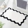 Luxury Cute Bathroom Rugs, White Bath Mat W/Blue Scalloped Edge, Microfiber Aesthetic Trendy Funky Fun Preppy Rug