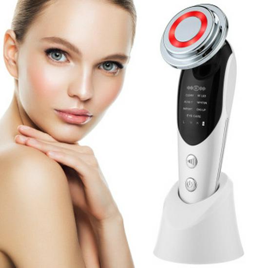 EMS Microcurrent Neck Massager and Facial Rejuvenation Device with Sonic Vibration and Color Light Therapy