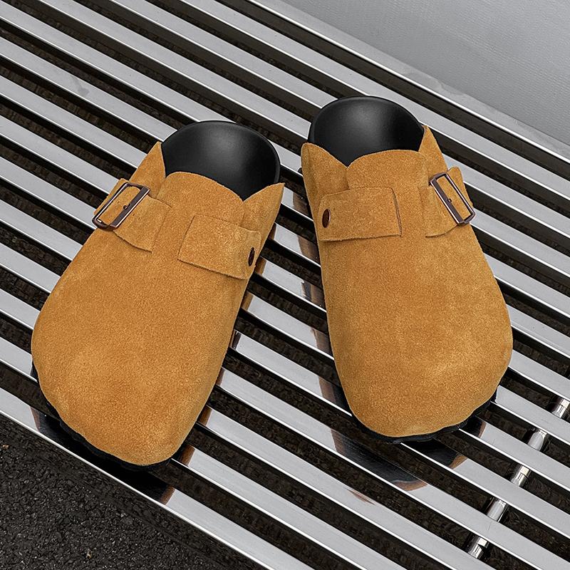 Fashion Fashion Suede Cork Slippers for Men Insole Cork Clogs Sandals with Arch Support Clogs Mules Slippers Leisure Walk Male Half Drag
