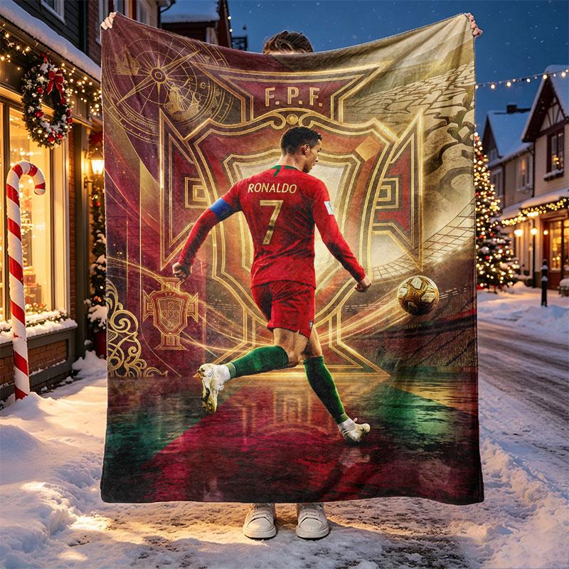 Cristiano Ronaldo Pattern Blanket for Home Decoration, Bed, Sofa, Car Travel, Camping, Suitable for All Seasons, Birthday Christmas Gift