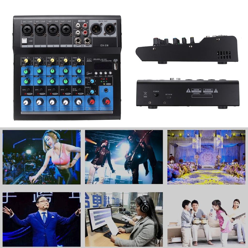 48V Portable Bluetooth 6-Channels Mixing Console Audio Mixer w/USB DJ Sound Mixing Console MP3 Jack Amplifier Karaoke