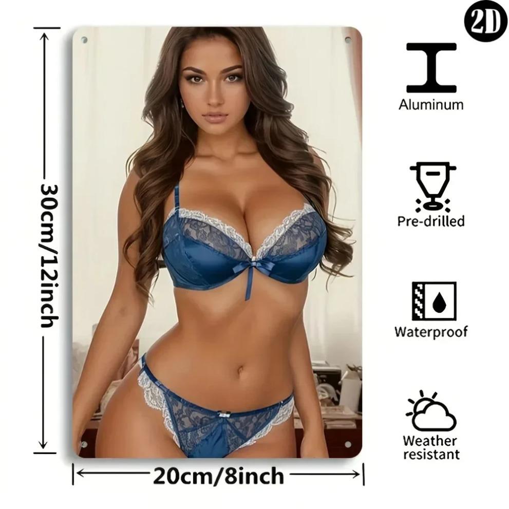 Modern Art Metal Wall Decor Blue Lace Lingerie Hanging Aluminum 8x12 Inch for Bedroom