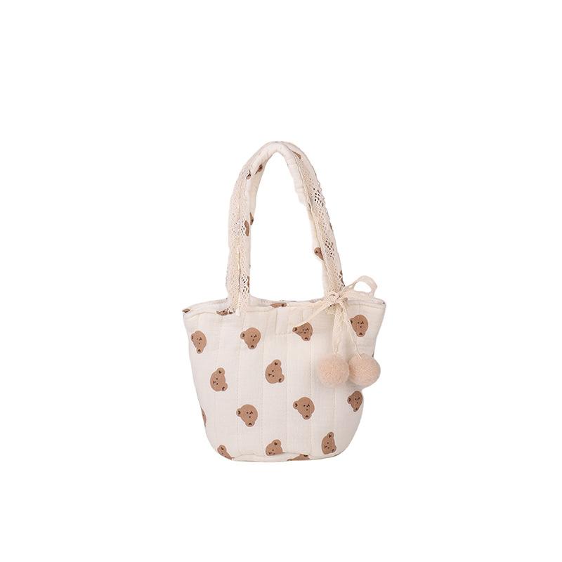 

Сумка на плечо для малышей Bear Kids, милая хлопковая мультяшная сумка-ведро для воды, уличная сумка Bear