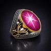 Pink Star Sapphire Ring 925 Sterling Silver 6 Ray Star Sapphire Stone Oval Gemstone Birthstone Men's Ring Designer Ring For Him 2 Tone Ring