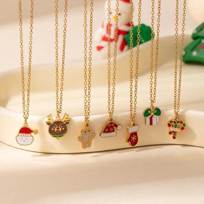 Reindeer & Hat Titanium Necklace: Women's Christmas Clavicle Pendant