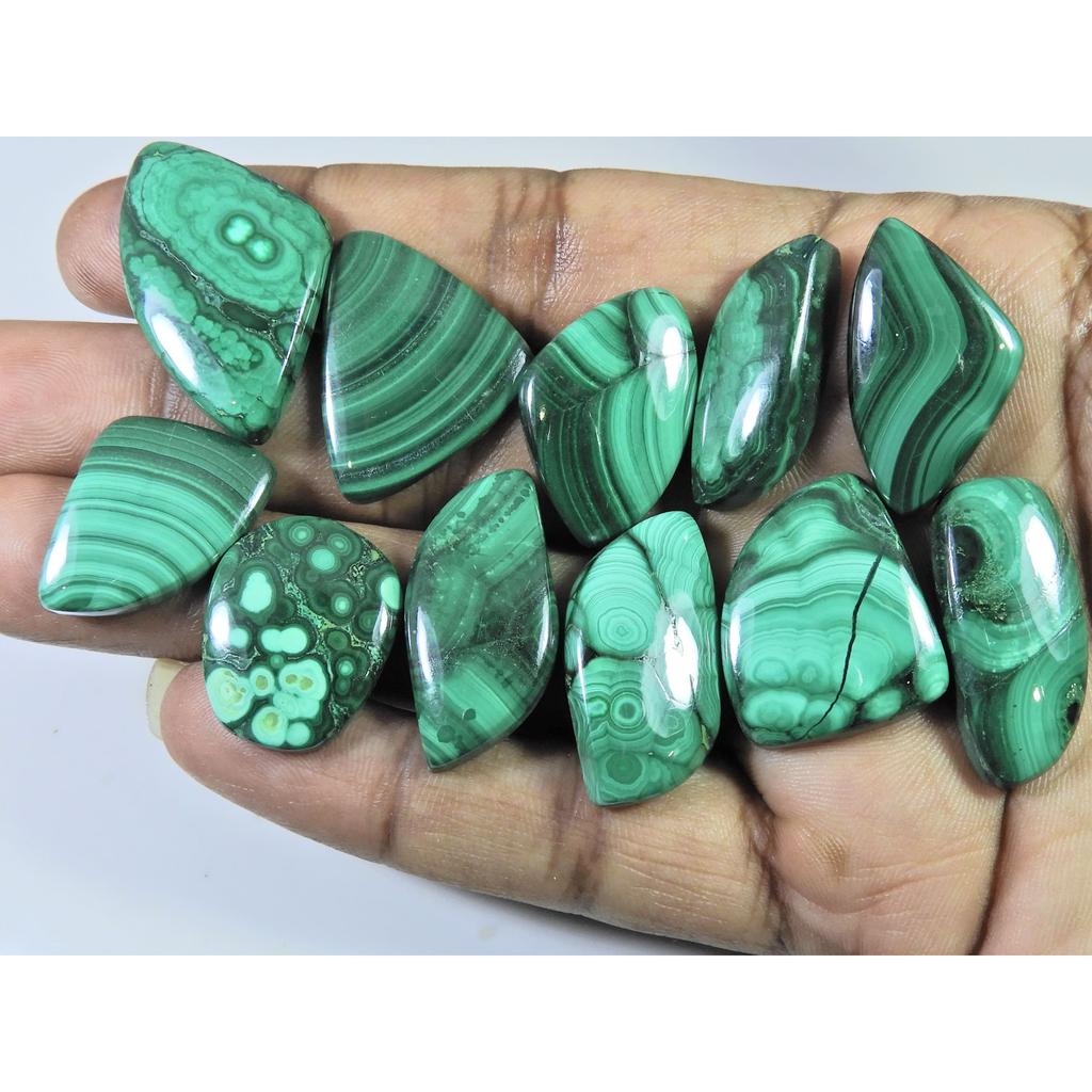 10Pcs Natural Green Malachite Fancy Cabochon Loose Gemstone 304Cts. Lot C-480
