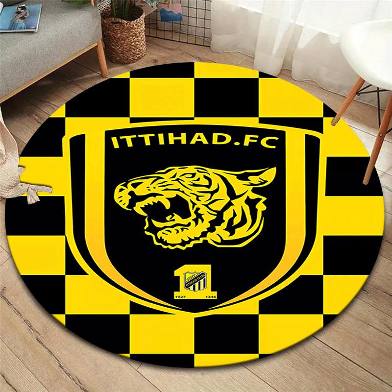 Al-Ittihad Club Round Area Rug,Carpet Rug for Living Room Bedroom Sofa Playroom Decor,Non-slip Floor Mat
