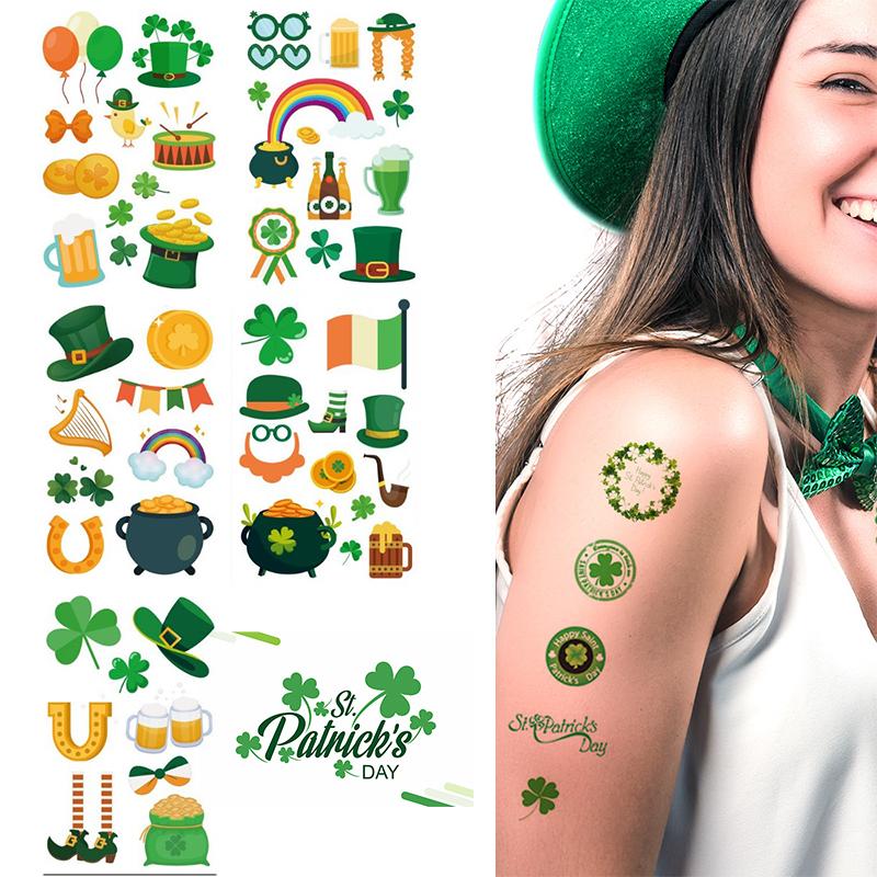 Day Patricks St Waterproof Sweatproof Tattoo Sticker Clover Body Decorate Kids