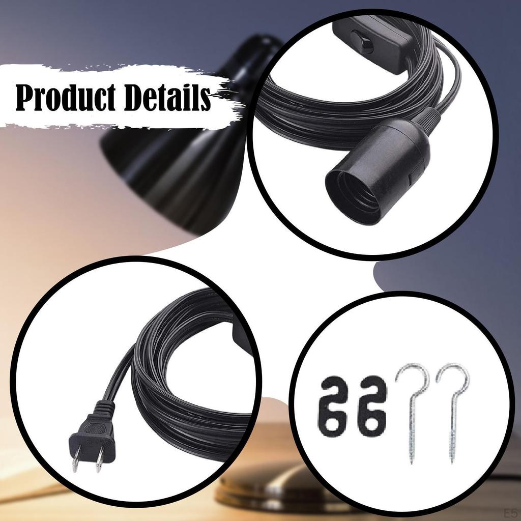60W Pendant Light Extension Cord, E26 Base, Easy to Use, Garage Light, with on/Off Switch, Plug