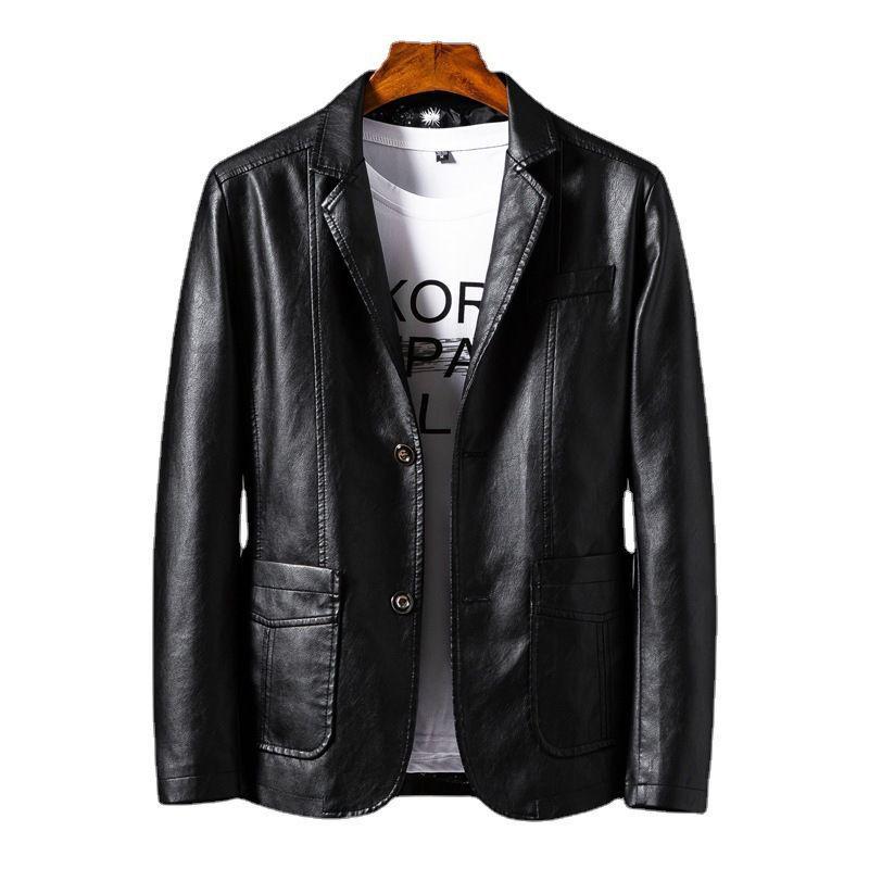 Men's Slim Fit Korean Style Leather Jacket - Trendy Business Outerwear for Autumn/Winter Motorcycle Fashion.