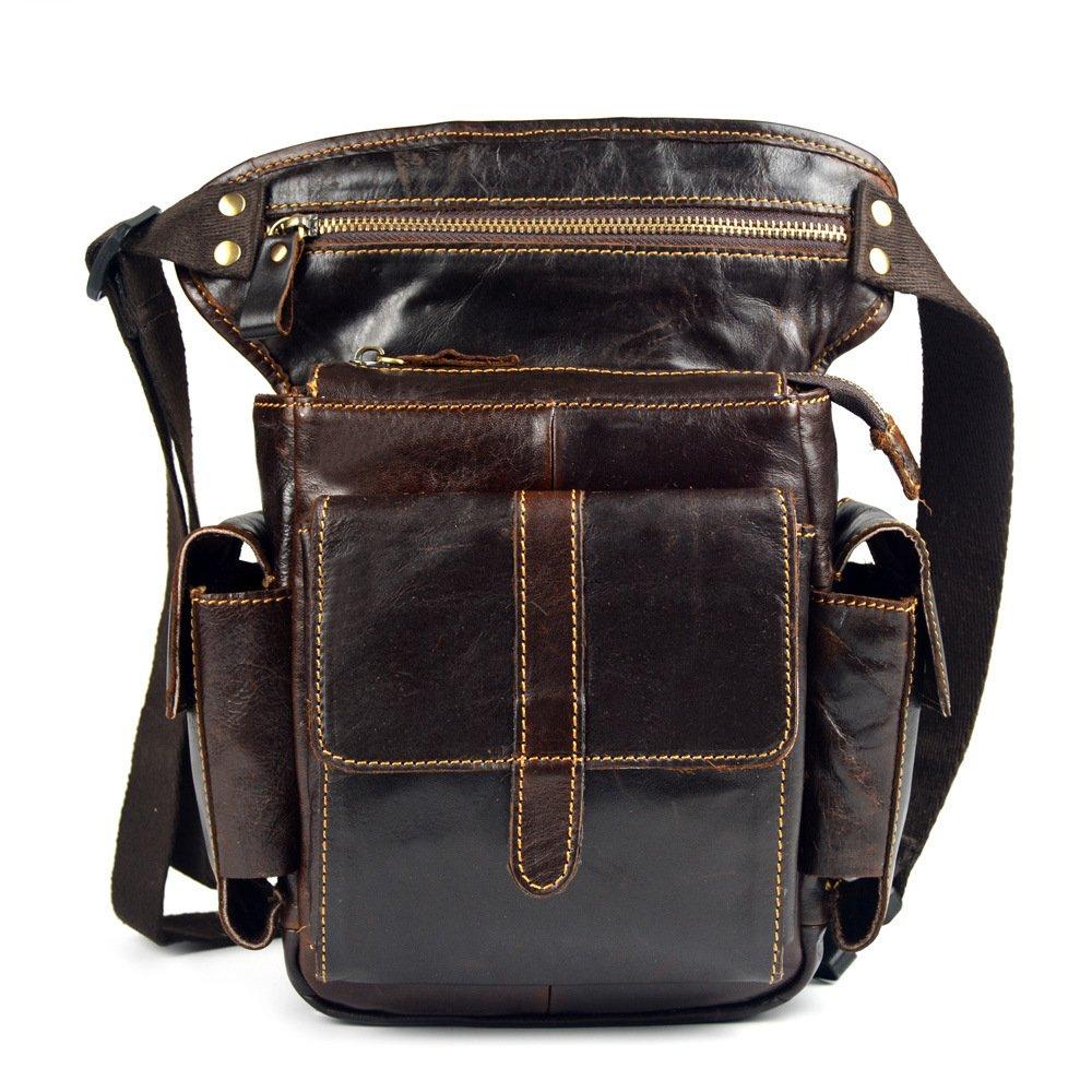 Meigardass Leg Genuine Multifunctional Waist Pouch for Thigh Hip and Shoulder Outdoor Waterproof and Abrasion Resistant Men's Bag, Leather,