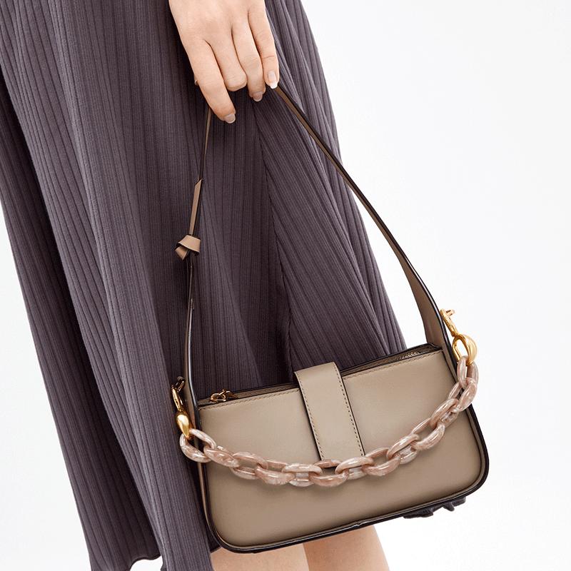 New CHARLES&KEITH Cow Leather Shoulder Bag Crossbody Bag By Small CK Women's Taupe Gray-Brown/Green/Blue SL2-50270847