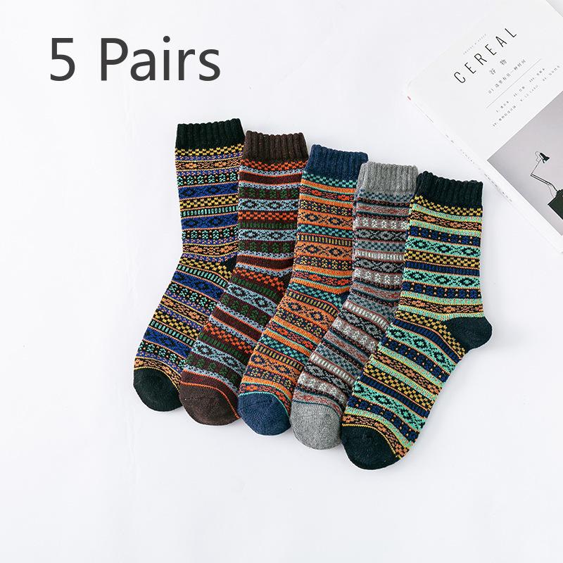 

5 пар утолщенных мужских шерстяных носков для зимы, мужские носки до середины икры из толстой круглой пряжи 5 pairs