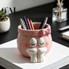 Cute Gift for Her Cartoon Girl Pen Holder, Resin Makeup Brush Decorative Desktop Unique Birthday Gifts Girls Organizer with Bow Design, Sundries