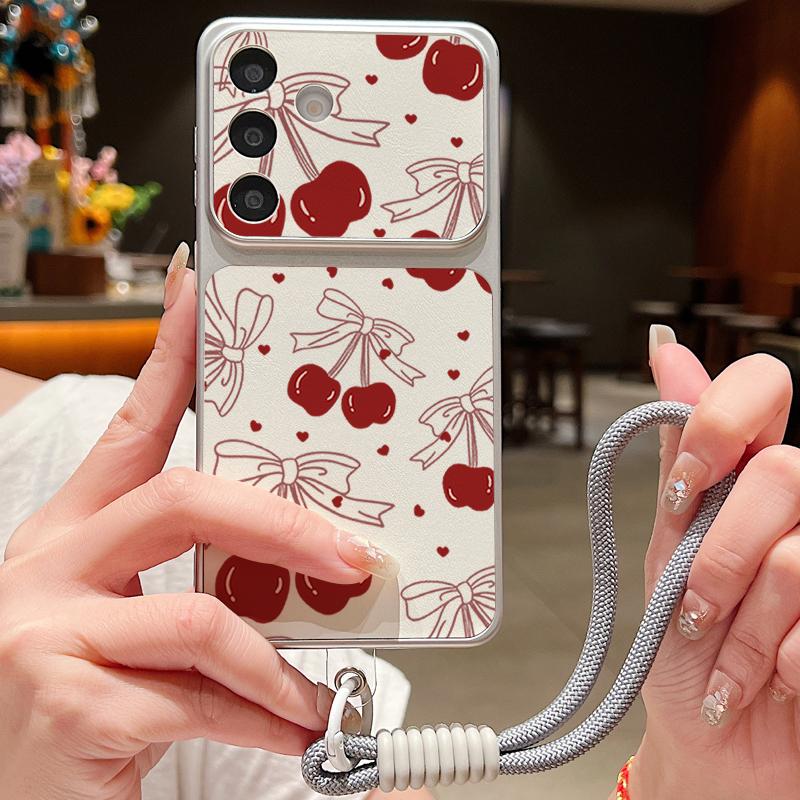 Lemon Cherry Fruit Leather Lanyard Case For Samsung S26 S25 Ultra S24 S23 S22 Plus S21 FE A16 A17 A26 A36 A37 A54 A55 A56 A57 5G Cover