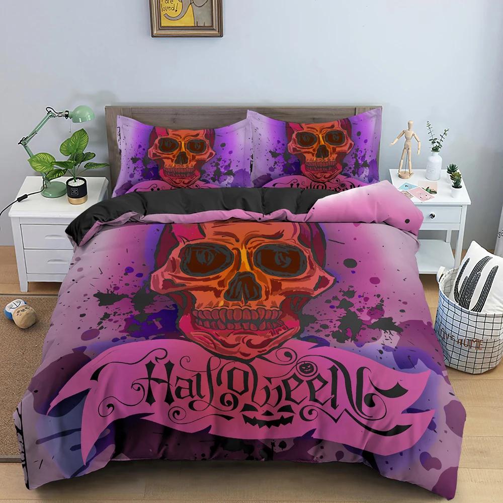 Hot Style Soft Bedding Set 3d Digital Skull Printing 2_3pcs Duvet Cover Set with Zipper Single Twin Double Full Queen King