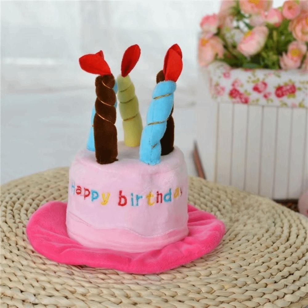 Plush Pet Birthday Hat Cute Candles Dog Hat Pet Cosplaying Birthday Cake Hat  Photography