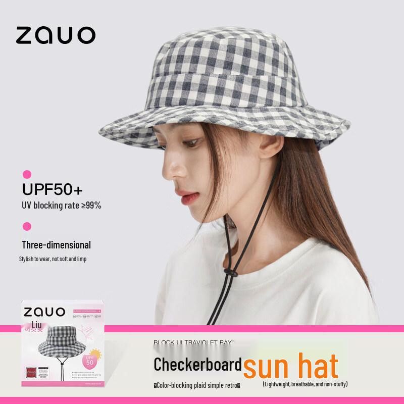 ZAUO Checkerboard Sun Protection Bucket Hat