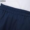 VONDA Women Casual Elastic Waist Casual Nonelastic Wide Leg Pants Ruffled Hem Trousers