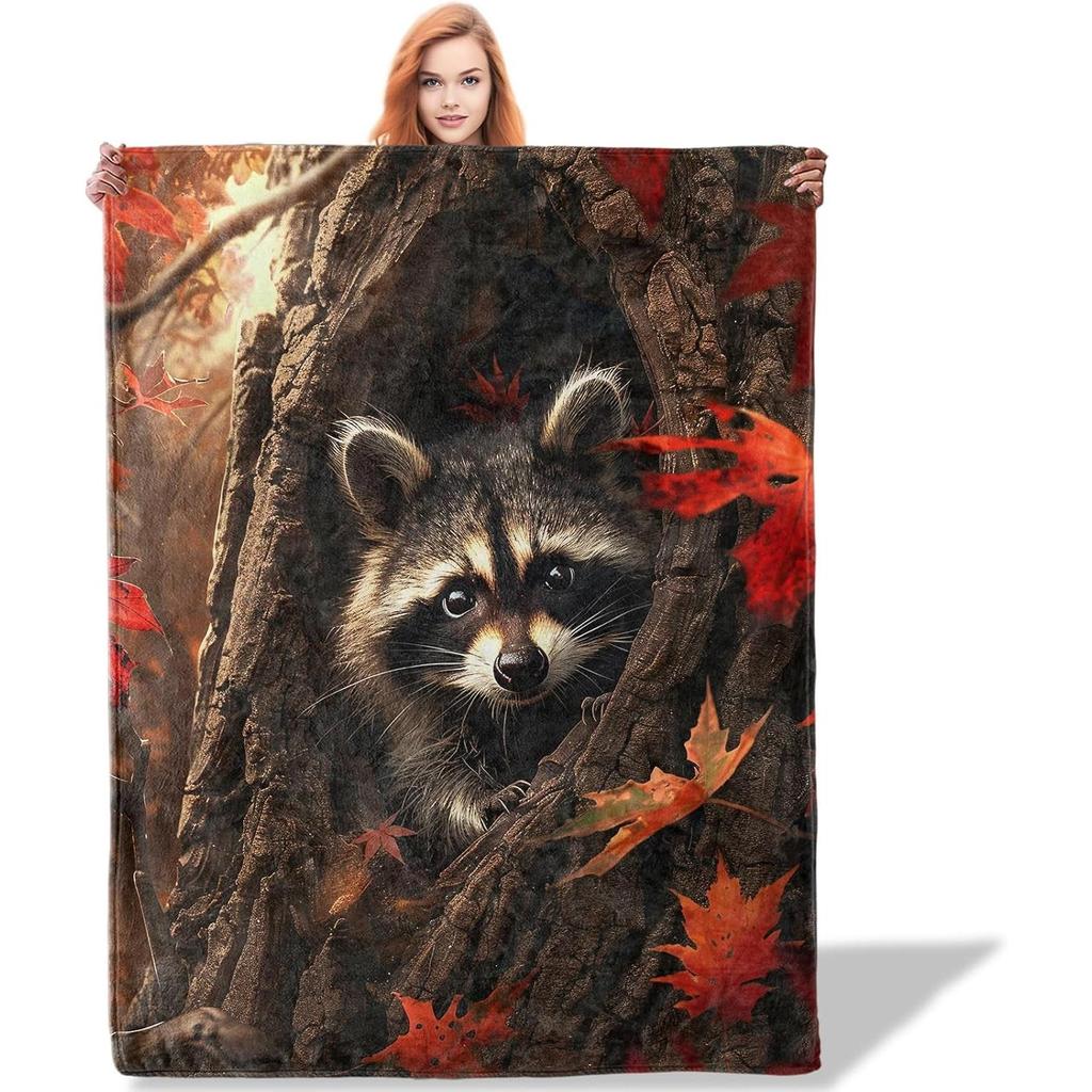 Cute Raccoon Throw Blanket for Women Girls Boys, Soft Flannel Blankets Gifts for Living Room Couch, Home, Sofa Decor, 50"x60"