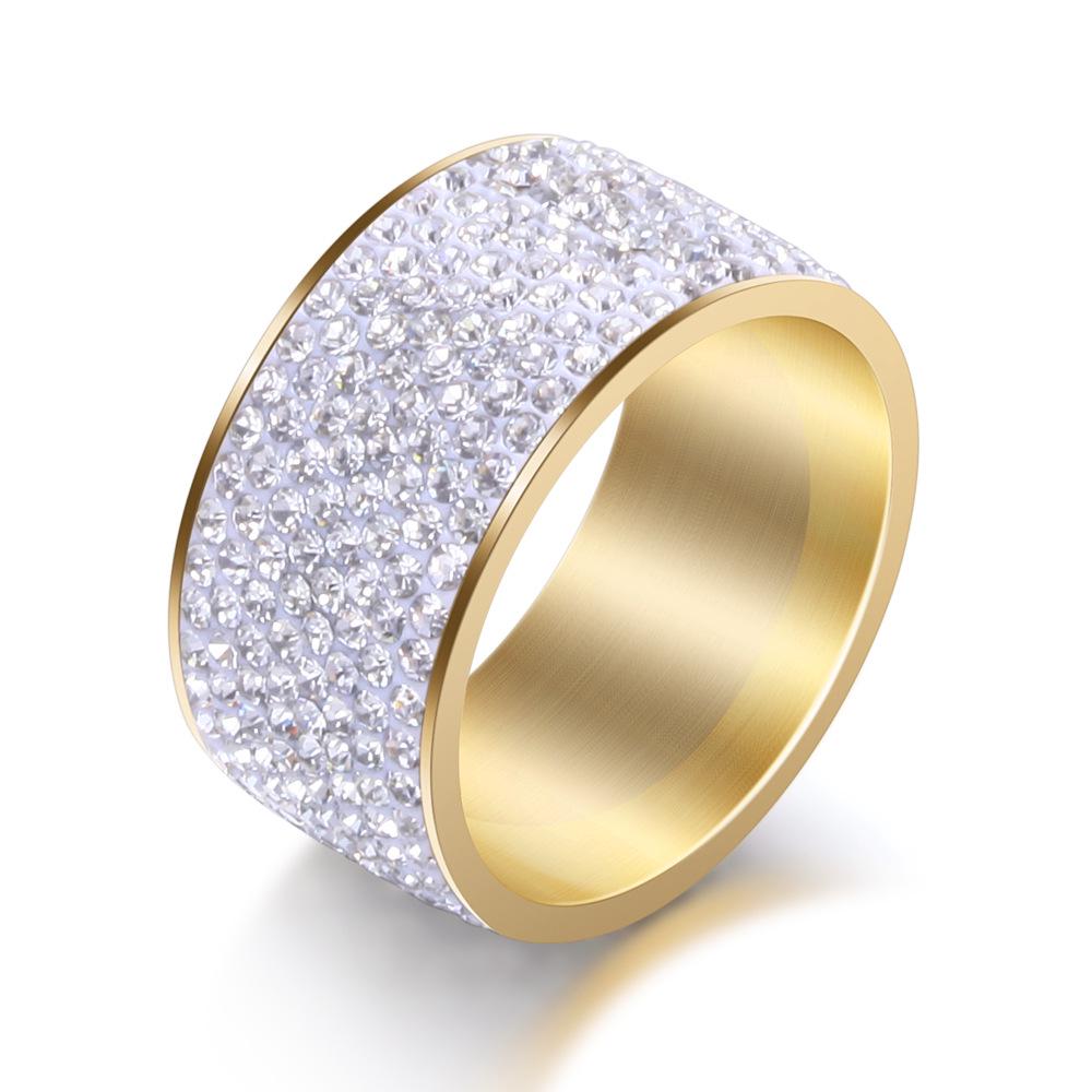 12MM Men's Titanium Steel Fashion Ring with Embedded Diamonds - Versatile Design, 8 Rows of Diamonds