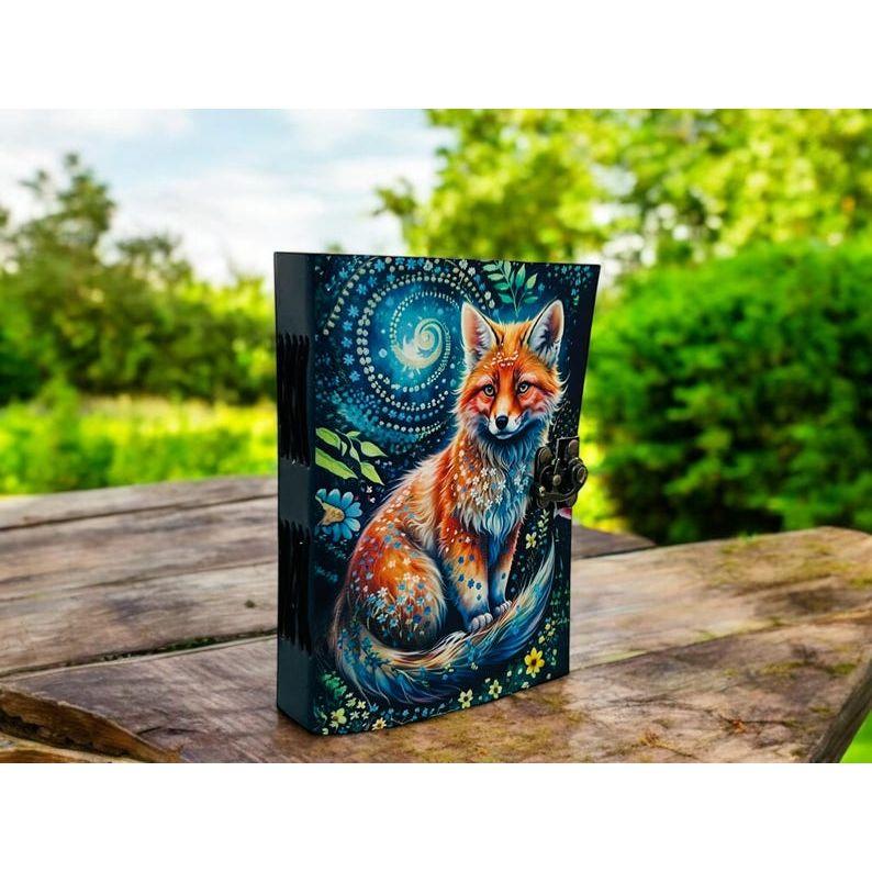 Fox Vintage Handmade Grimoire Leather Journal for Women Blank Spell Book of Shadows Celestial Christmas Gifts For Him and Her