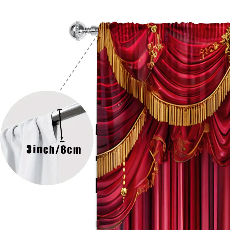 2PCS Red Tassel Curtains, Bohemian Fringe Print, Ethnic Style Window Drapes for Living Room Bedroom Home Decor