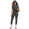 Women's Short-Sleeve Half-Zip Tummy-Control Yoga Jumpsuit