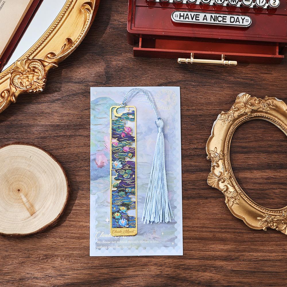 1PC Exquisite Floral Painting Metal Bookmark Hollow Bronzing Bookmark With Tassel Gifts For Book Lovers Writers Readers Students