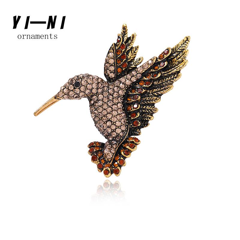 European and American high-end, rhinestone hummingbird brooch, animal chest flower, clothing bird brooch