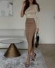 2024 Spring/Autumn One-Shoulder Long-Sleeve Elastic T-Shirt