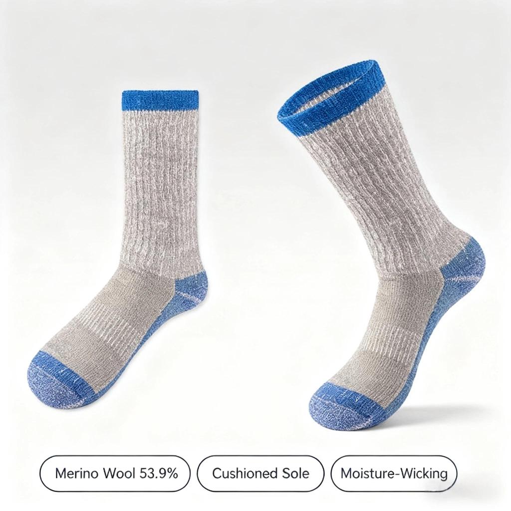 Merino Wool Socks Thick Warm Mid-Calf Socks Non-Slip Anti-Odor Terry Socks for Outdoor Hiking Skiing