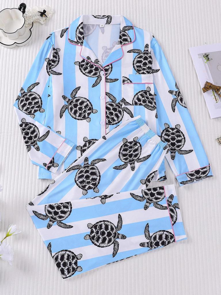 Girls' Spring/Autumn Long Sleeve Pajama Set - Printed, Casual, Comfortable