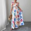 Summer Fashion New Arrival Puff Sleeves High Waist Tight Waist Women's Printed Wear Large Swing Sling Dress