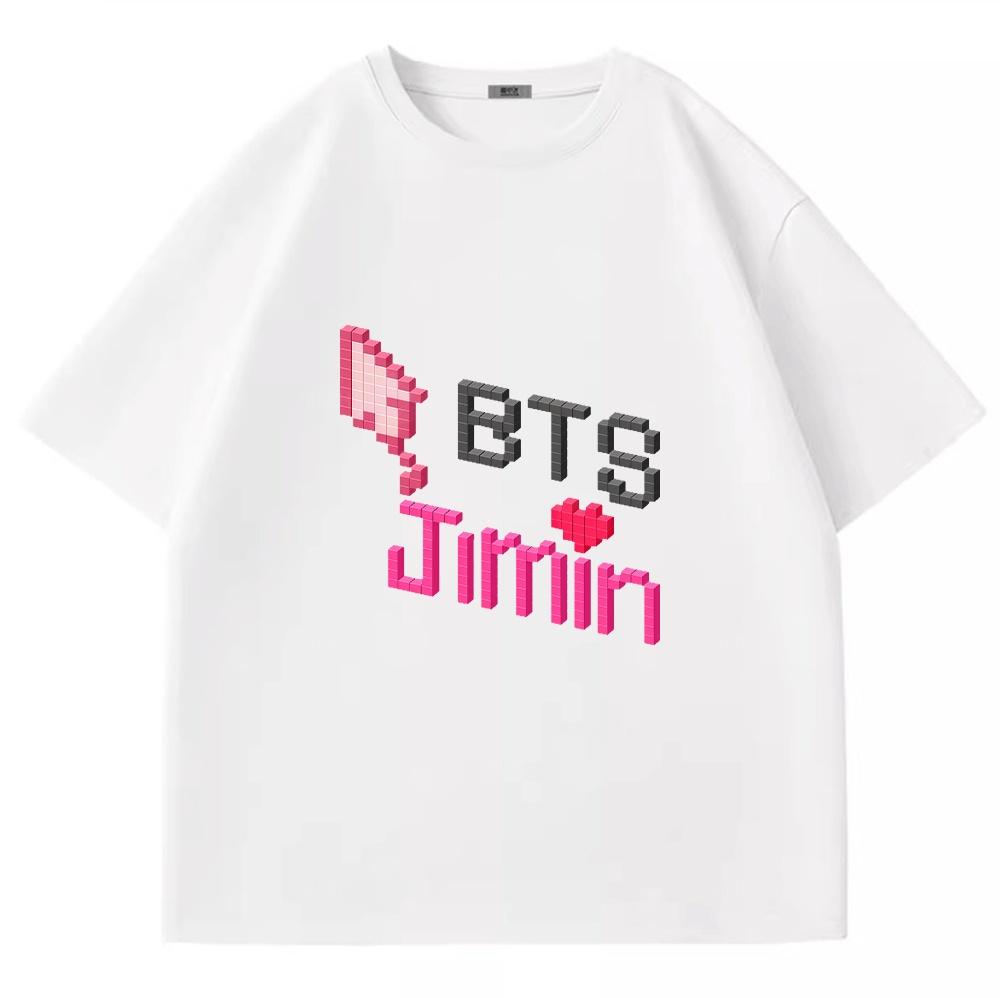 Y2K BTS Jimin Print Family Matching T Shirts Cute Casual Short Sleeve Tops for Adults Kids Summer Soft Comfortable Tees
