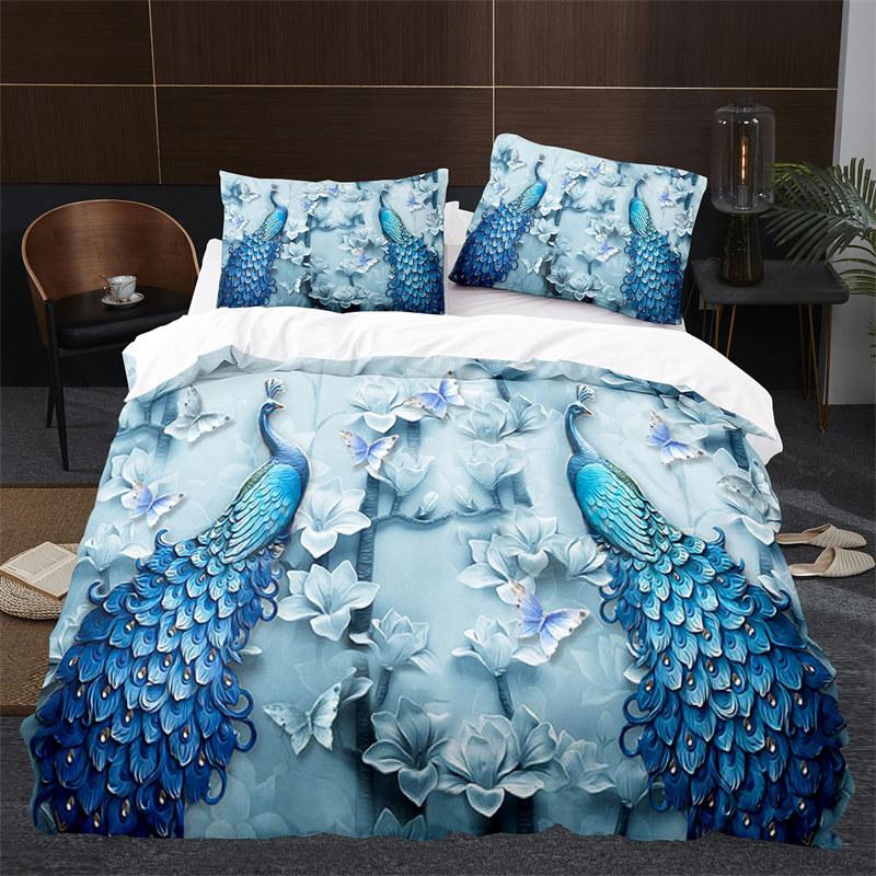 Peacock Duvet Cover Collection King Size Cute Animal Theme Bedding Collection Print For Adults Teens Soft 1 Comforter Cover With 2 Pillowcases