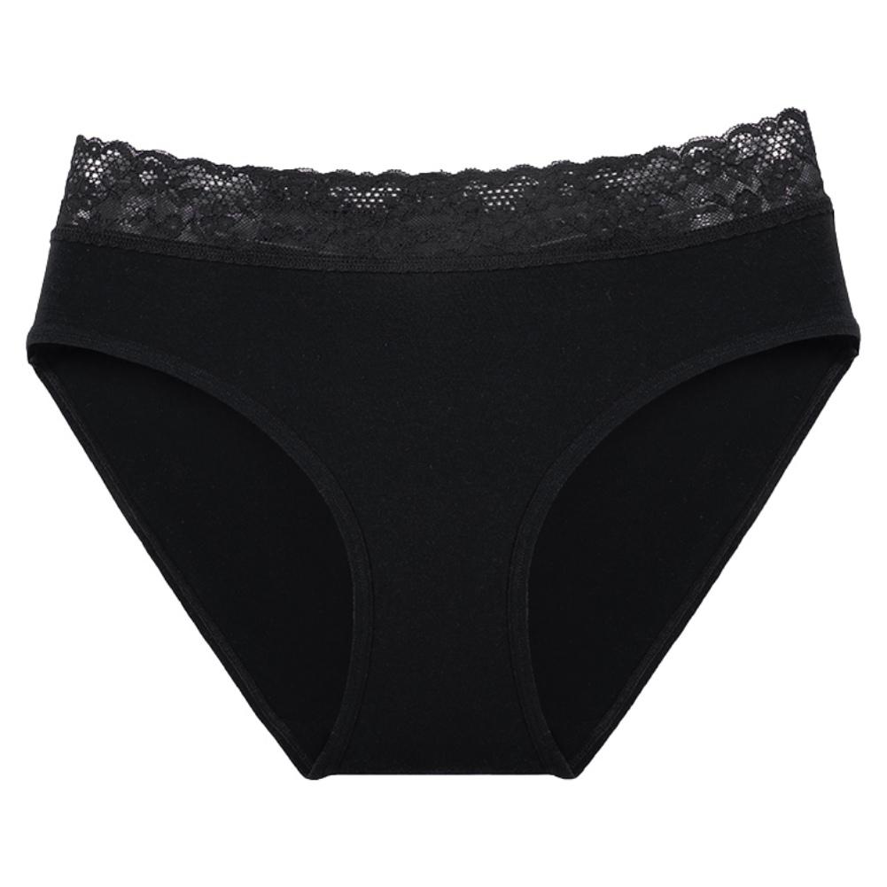 Women's Sexy Mid-Rise Cotton Lace Waistband Briefs High Elastic Soft Breathable Invisible Underwear Solid Casual Panties