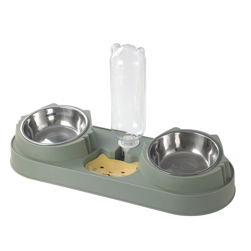 Cat Bowl With Automatic Water Food Bowl  Anti Slip Anti Spill Neck Protective Pet Dish Set For Cats Dual BowlsFor Food & Water