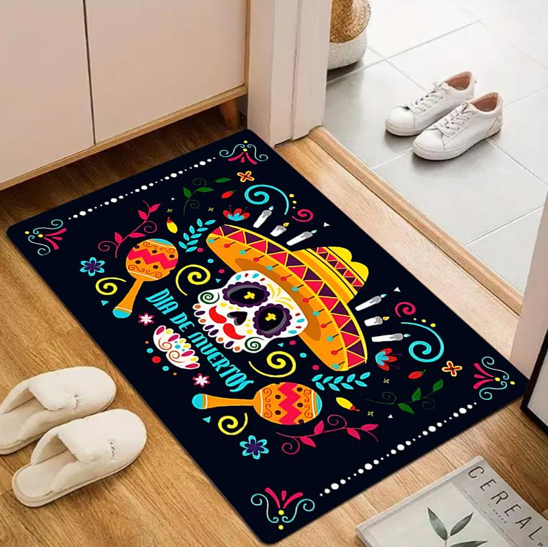 

Dia De Muertos Sugar Skull Doormat Colorful Mexican Day of The Dead Print NonSlip Washable Floor Mat for Front Door Decor 40x60cm