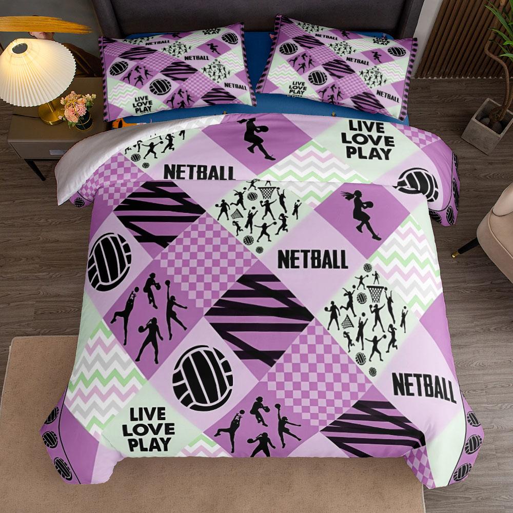 Love Play Netball Boys Duvet Cover Set King Queen Double Full Twin Single Size Teal Bed Linen Set