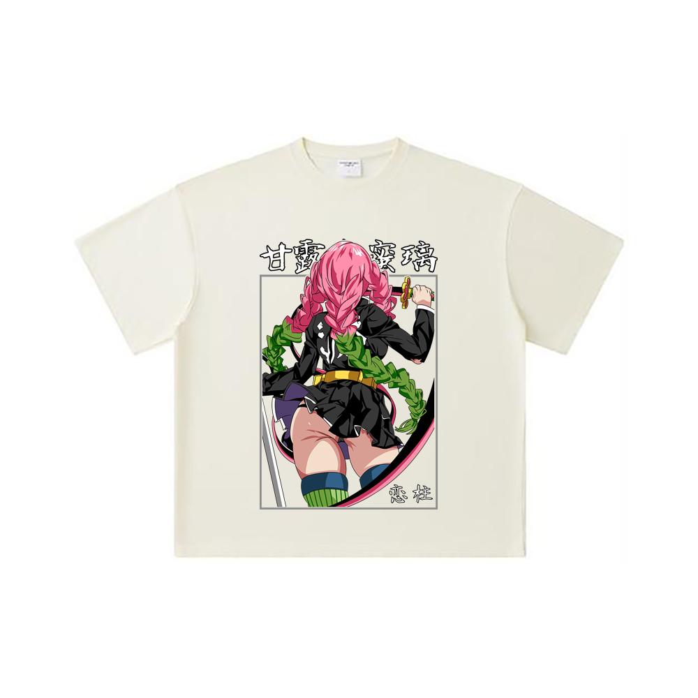 260 GSM Double Yarn 32 Count 100% Cotton Demon Slayer V75 Mitsuri Print Unisex Heavy Cotton T Shirt